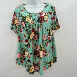 CPOKRTWSO Women's Plus Size Short Sleeve Tunic Top Floral Henley shirt Casual Bl